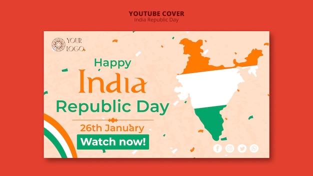 PSD gratuito modello di copertina di youtube per la festa della repubblica dell'india