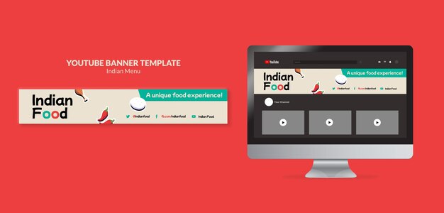 무료 PSD 인도 음식 레스토랑 및 비즈니스 youtube 배너 템플릿