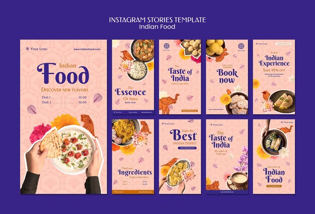 Free PSD indian food restaurant and business instagram stories collection