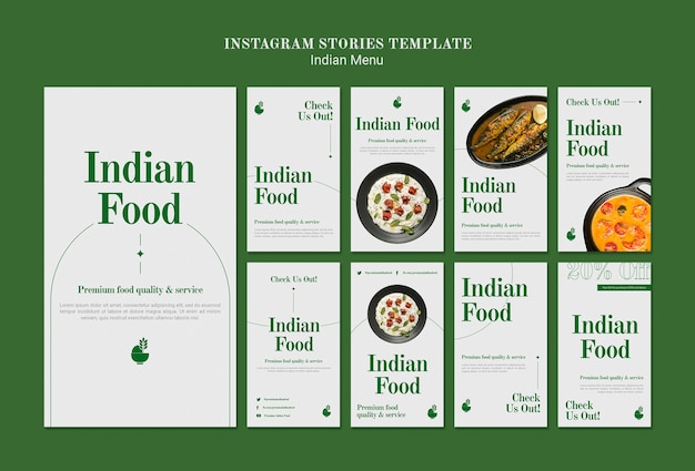 PSD gratuito ristorante di cucina indiana e raccolta di storie di instagram aziendali