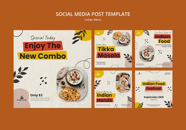 Indian food social media post design template