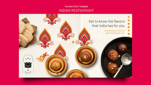 Бесплатный PSD Обложка youtube для индийского ресторана