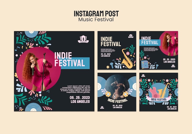 Бесплатный PSD Сообщения об инди-музыке в инстаграме