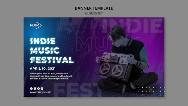 Бесплатный PSD Шаблон баннера фестиваля инди-музыки