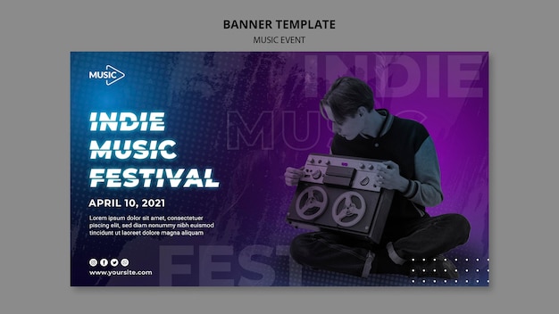 Modello di banner festival di musica indie