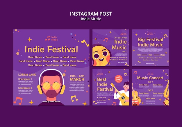 PSD gratuito post di instagram di musica indie
