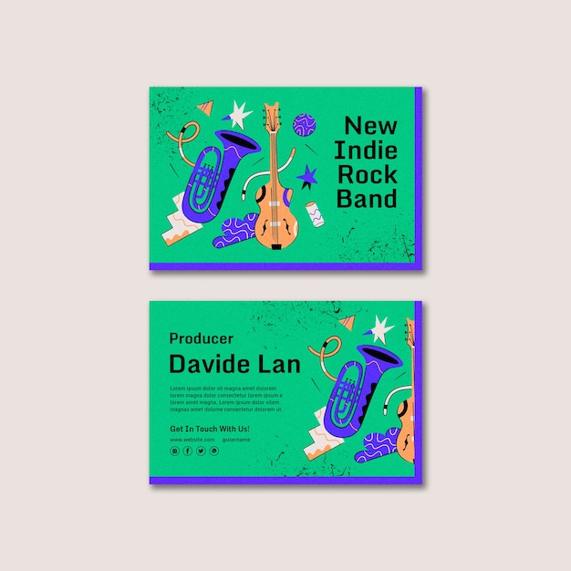 Free PSD indie rock music band horizontal business card template