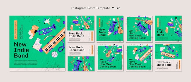 PSD gratuito collezione di post instagram di band di musica rock indie