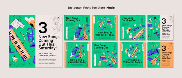 Collezione di post instagram di band di musica rock indie