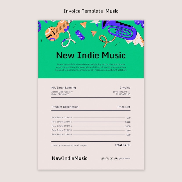 Free PSD indie rock music band invoice template