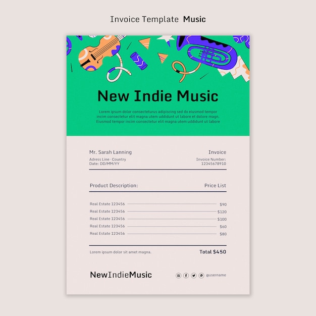 インディー ロック ミュージック バンドの請求書テンプレート