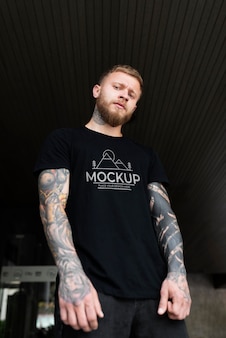 Individual genuine person wearing tshirt mockup