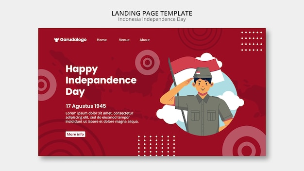 PSD gratuito modello di progettazione della pagina di destinazione del giorno dell'indipendenza dell'indonesia