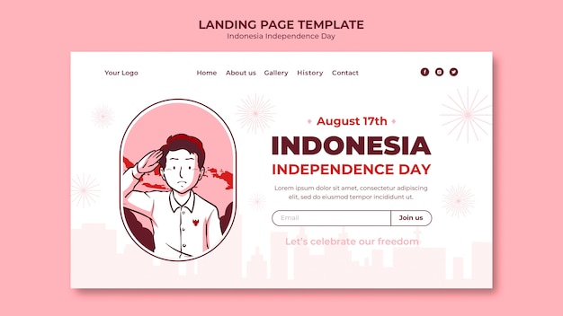 PSD gratuito modello di pagina di destinazione del giorno dell'indipendenza dell'indonesia