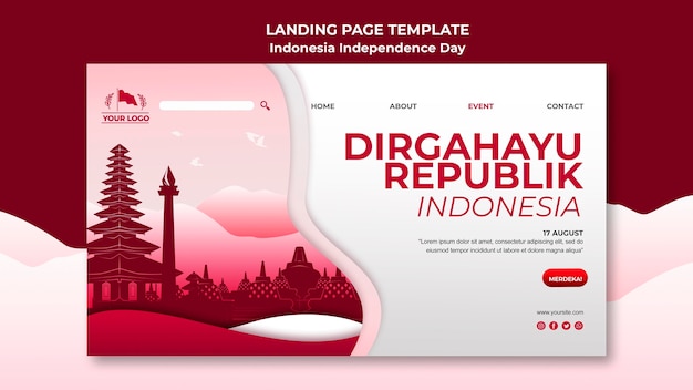 PSD gratuito pagina di destinazione per la festa dell'indipendenza dell'indonesia