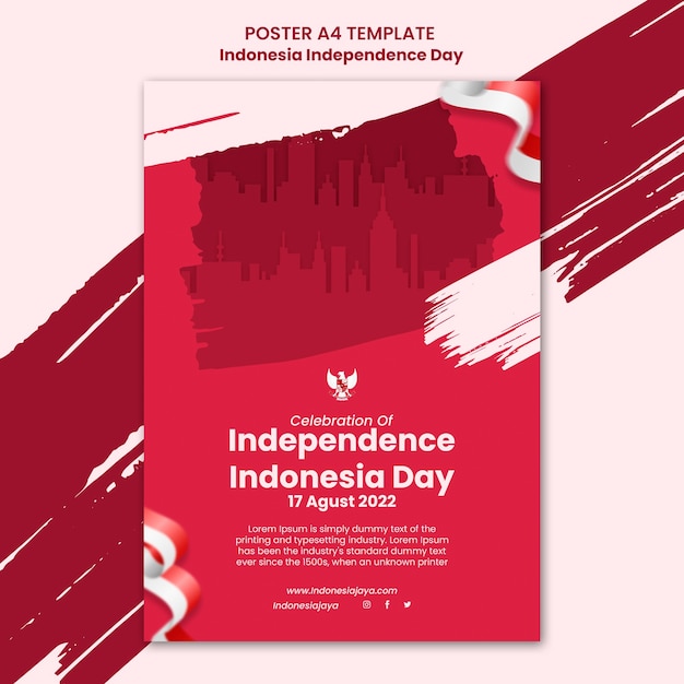 Modello di poster del giorno dell'indipendenza dell'Indonesia con design a pennellate