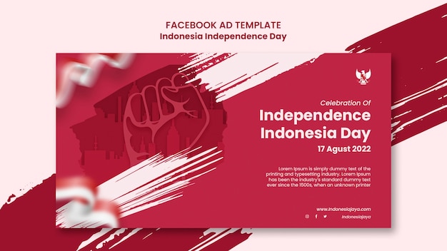 PSD gratuito modello promozionale di social media per il giorno dell'indipendenza dell'indonesia con design a pennellate