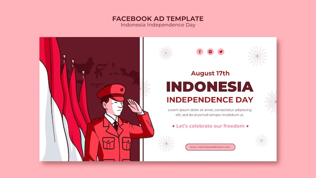 PSD gratuito modello di promozione sui social media del giorno dell'indipendenza dell'indonesia