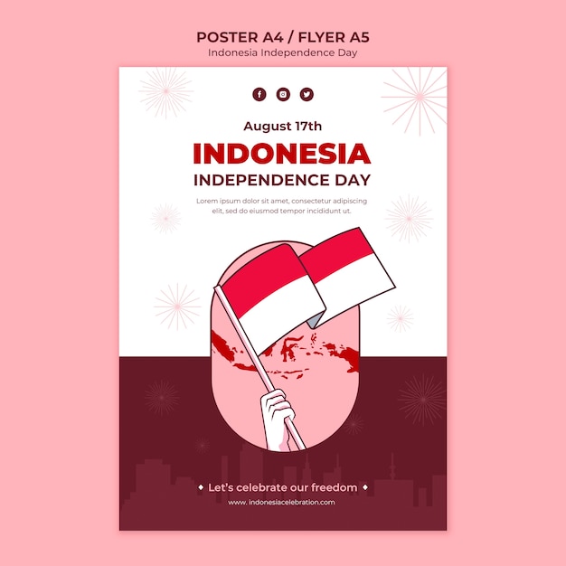 Modello di poster verticale per la festa dell'indipendenza dell'indonesia