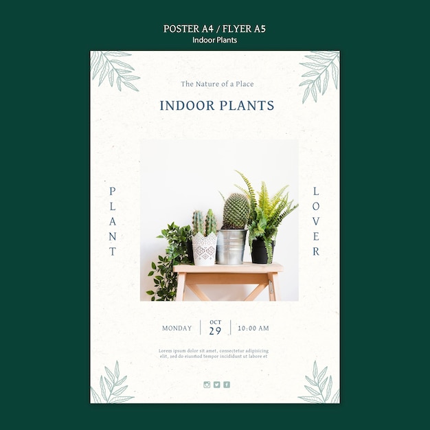 Indoor plants poster template with photo