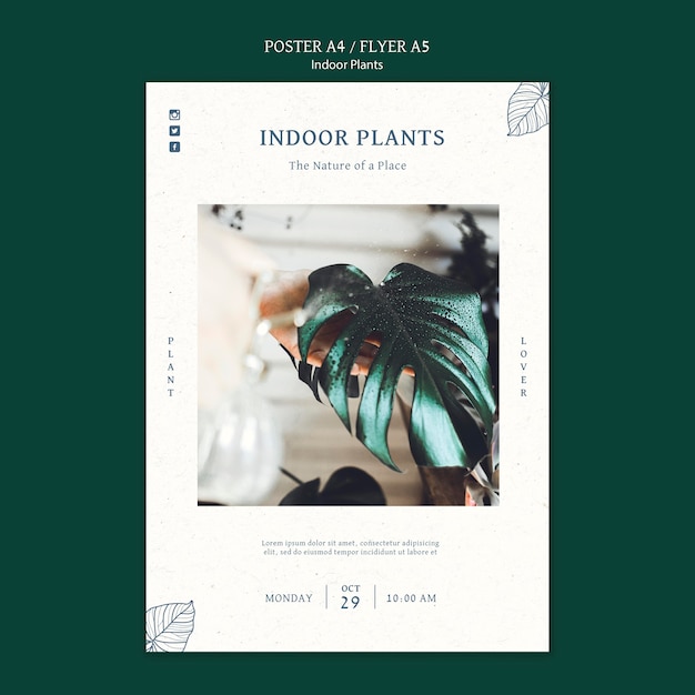 Бесплатный PSD Плакат для комнатных растений с фото