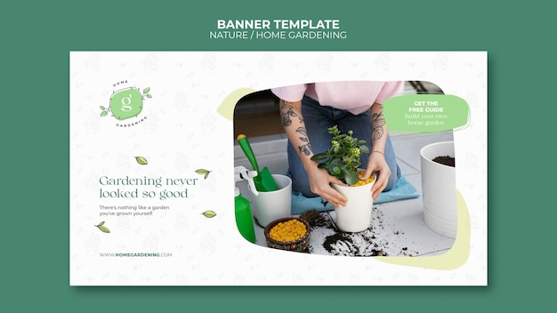 Free PSD indoor potted plants cultivation and care horizontal banner template