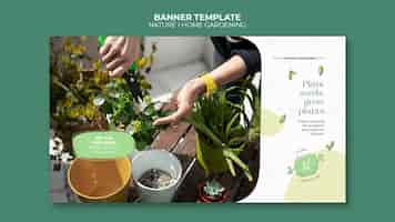 Free PSD indoor potted plants cultivation and care horizontal banner template