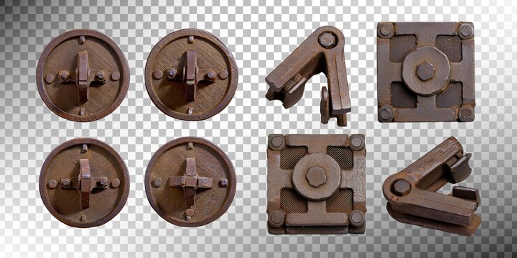 Free PSD industrial metal components on transparent background