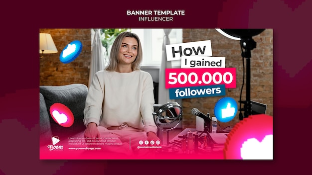 Free PSD influencer banner template with photo