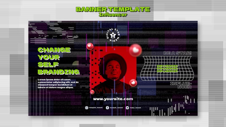 Free PSD influencer banner template with photo