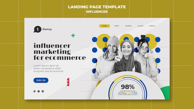 Free PSD influencer colorful landing page template