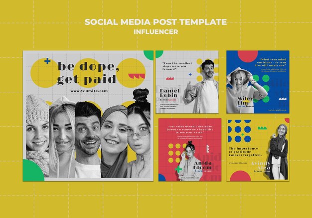 Influencer colorful social media posts