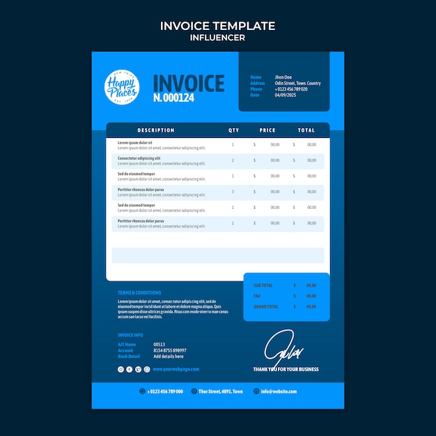 Free PSD influencer concept  invoice template