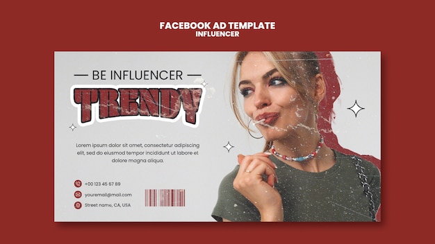 PSD gratuito modello di lavoro di influencer su facebook