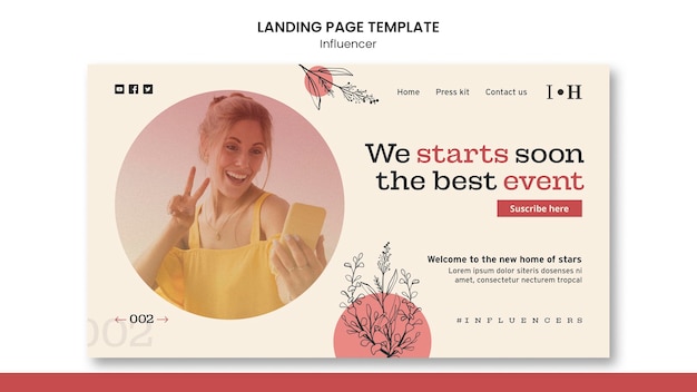 Influencer landing page template with photo