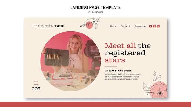 Free PSD influencer landing page template with photo