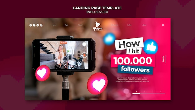 Free PSD influencer landing page template with photo