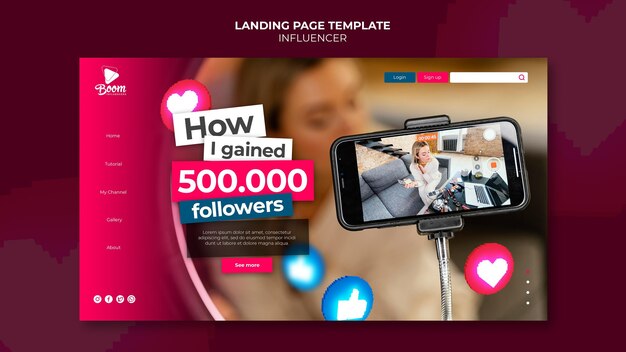 写真付きのインフルエンサー ランディング ページ テンプレート