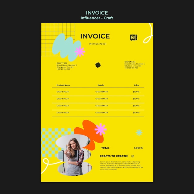 Free PSD influencer lifestyle invoice template