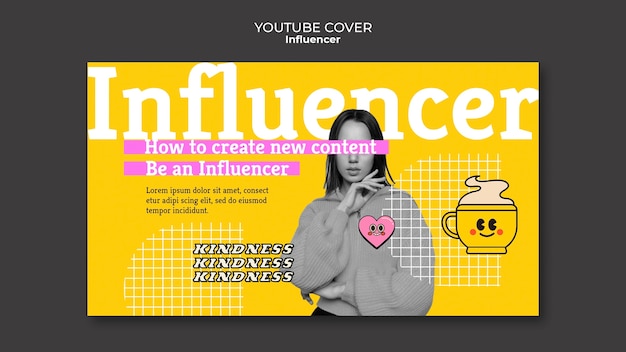 Modello di copertina di youtube per lo stile di vita dell'influencer