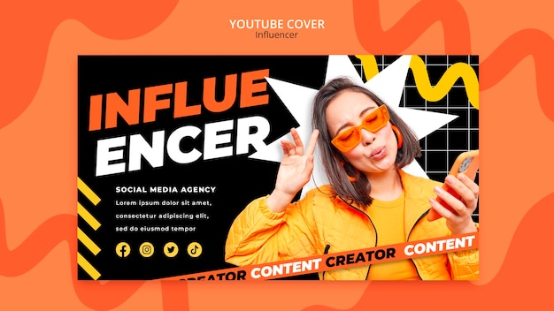 Modello di copertina di youtube per lo stile di vita dell'influencer