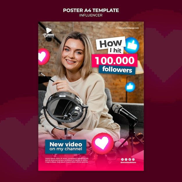 PSD gratuito modello di poster dell'influencer con foto