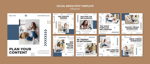 Influencer social media posts template with photo