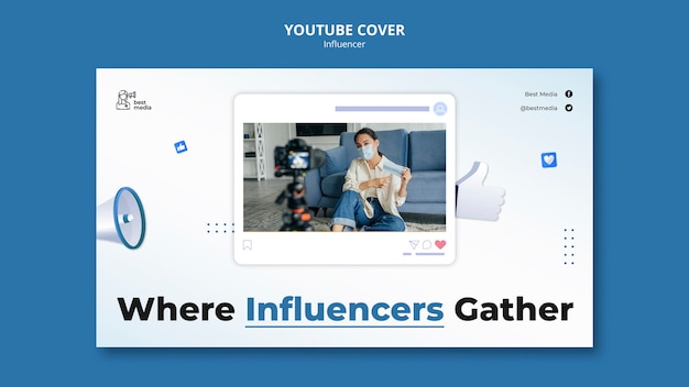 PSD gratuito modello di copertina di youtube per il lavoro di influencer