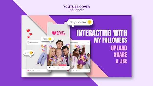 Design della copertina di youtube dell'influencer