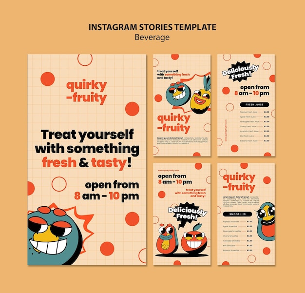 Insta stories beverage characters design template