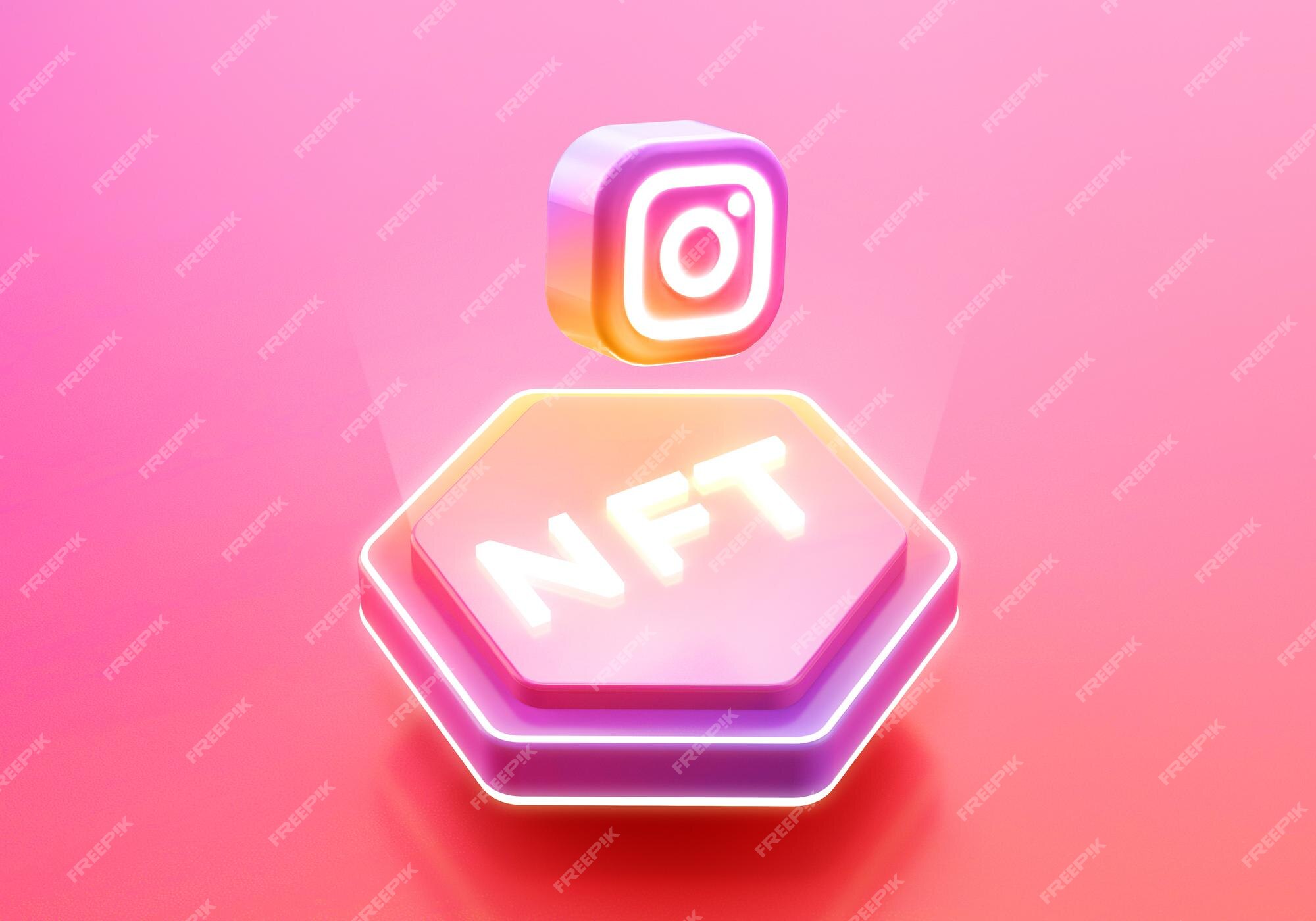 Premium PSD | Instagram app icon and nft non fungible token technology  adoption