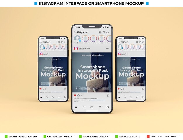 Download Premium PSD | Instagram interface on modern phone screen mockup