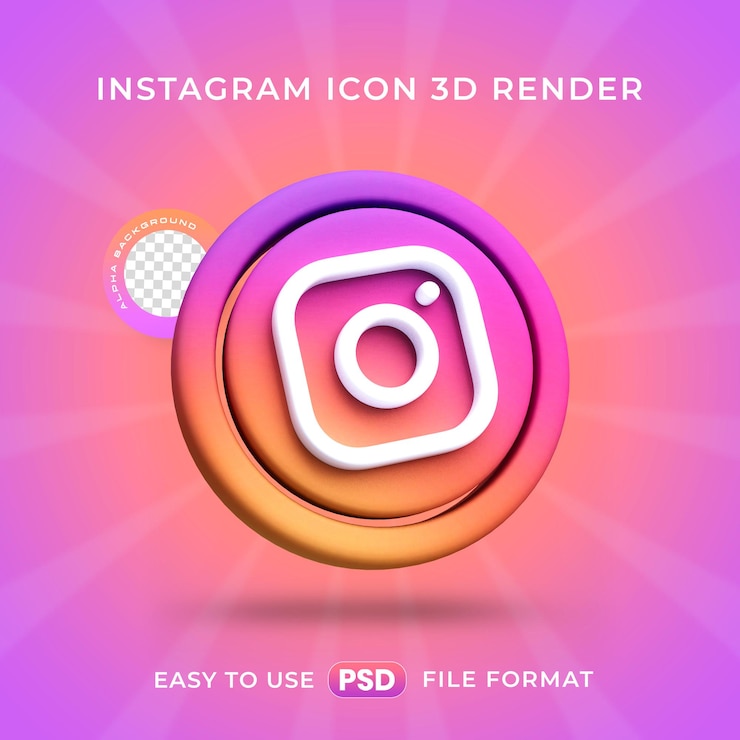 Бесплатный PSD икона логотипа instagram изолированная 3d-илюстрация