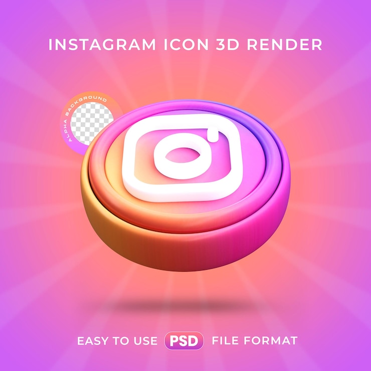 Бесплатный PSD икона логотипа instagram изолированная 3d-илюстрация